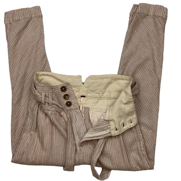 Free People Rumors Yarn Dye Harem Pants 0 Striped Cropped Belted High Waist - Picture 5 of 12